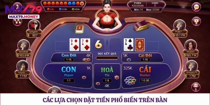 Các lựa chọn đặt tiền phổ biến trên bàn
