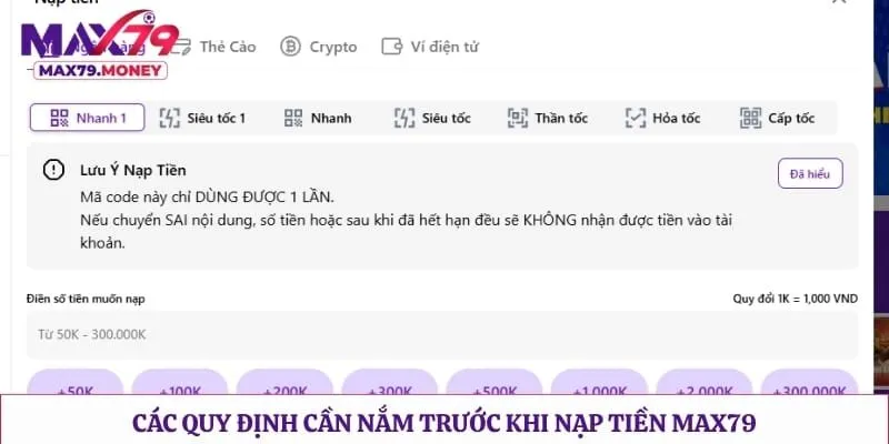 Các quy định cần nắm trước khi nạp tiền Max79